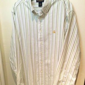 BROOKS BROTHERS MENS SHIRT SIZE GOLD LOGO 100% SUPIMA COTTON VINTAGE HONG KONG
